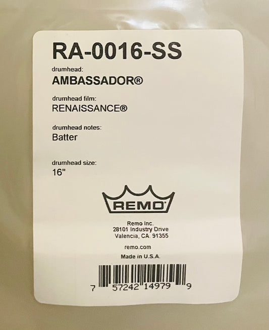16" Remo Ambassador Renaissance Clear