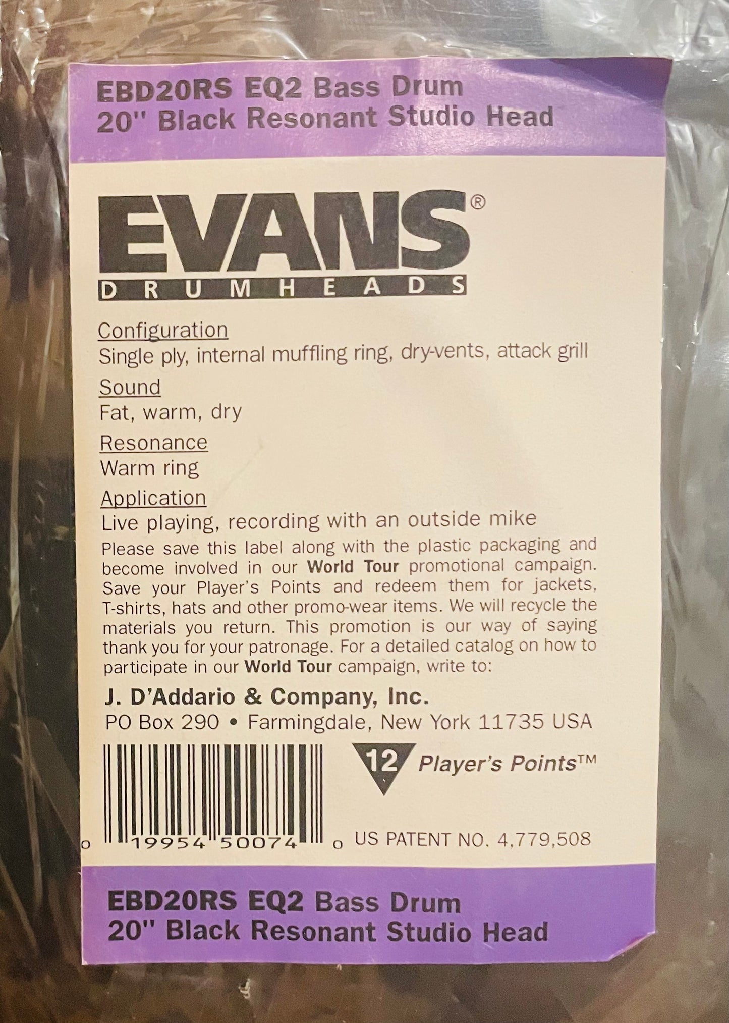 20" Evans EQ2 Resonant Ebony (stortromme)