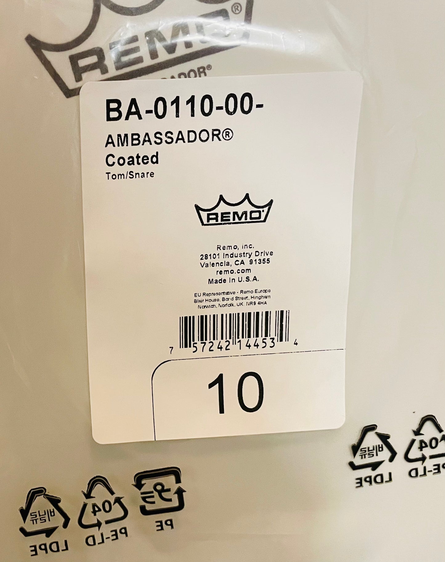 10” Remo Ambassador Coated