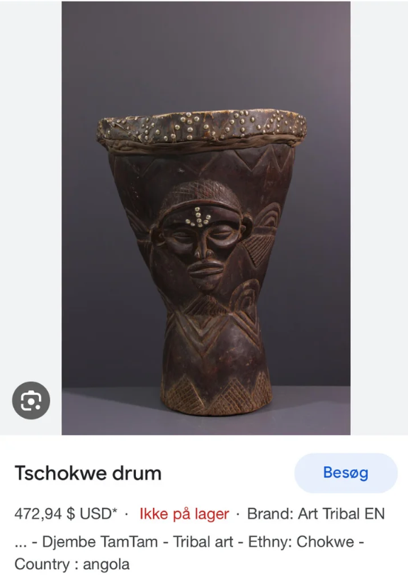 Stor håndlavet Afrikansk Tschokwe/Chokwe tromme