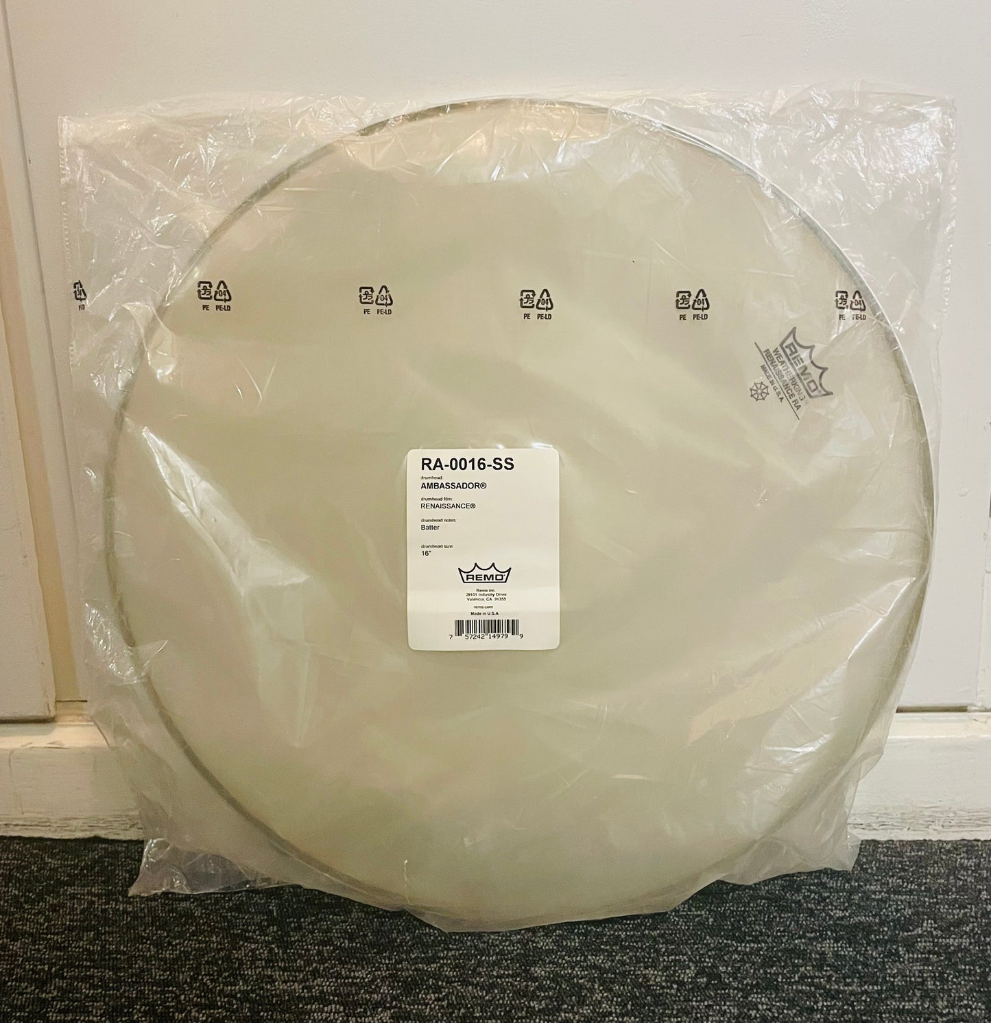 16" Remo Ambassador Renaissance Clear