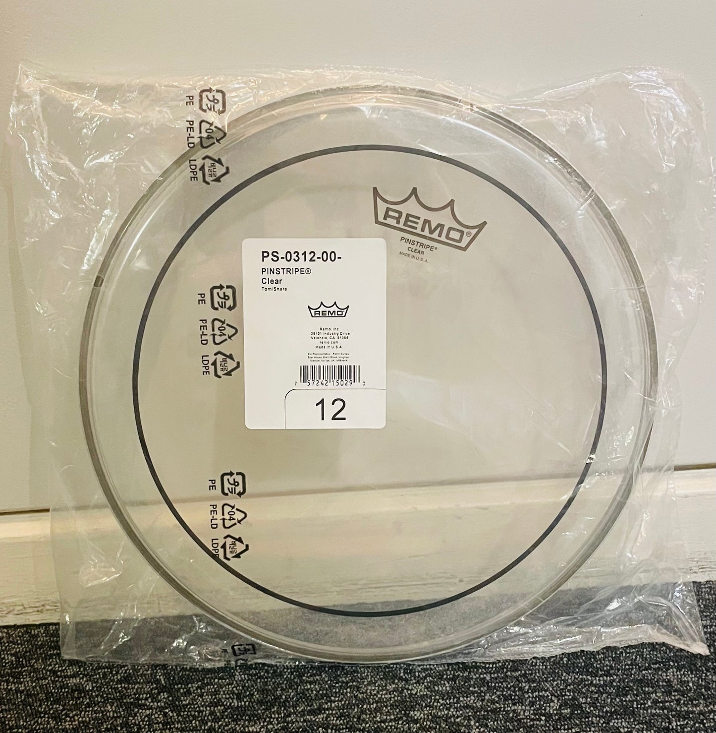 12" Remo Pinstripe Clear