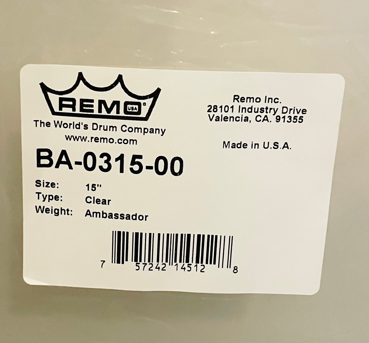 15" Remo Ambassador Clear