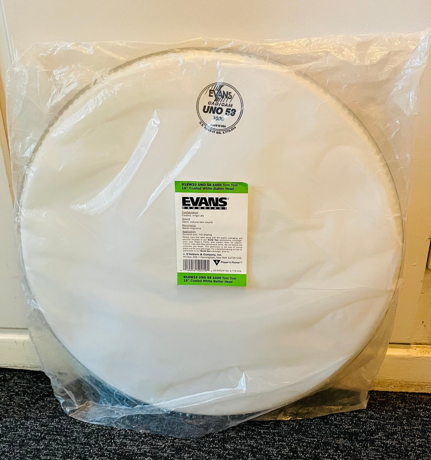 18" Evans Uno 58 1000 'model 2' (gulvtam)