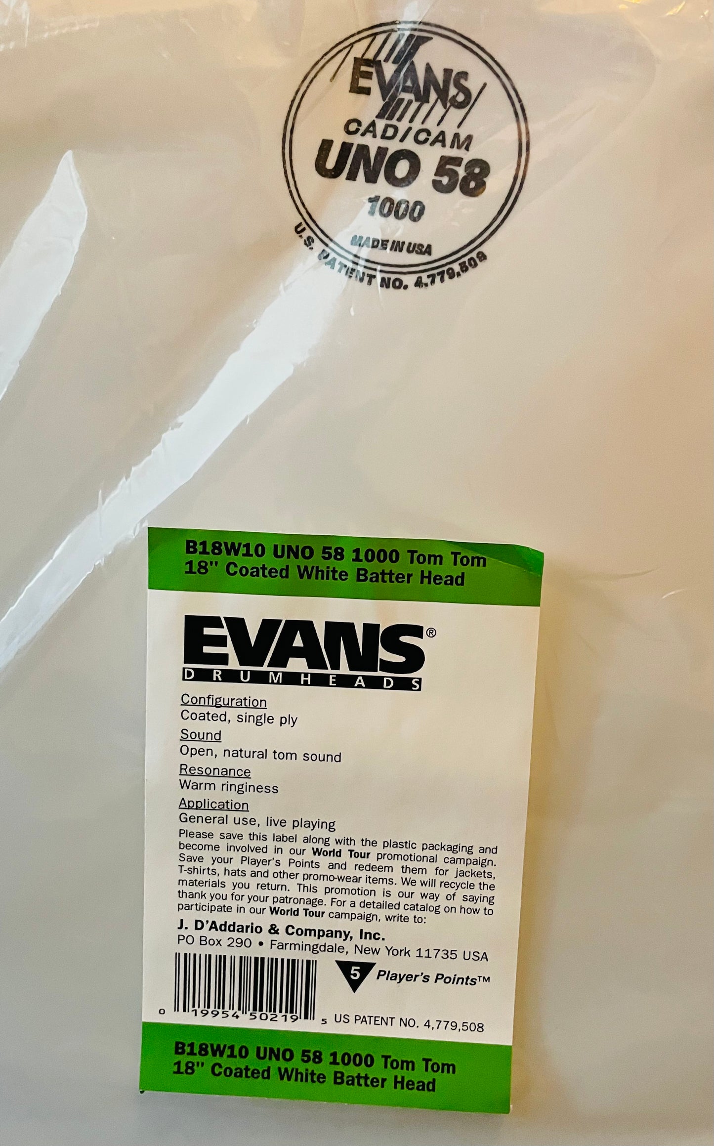 18" Evans Uno 58 1000 'model 2' (gulvtam)
