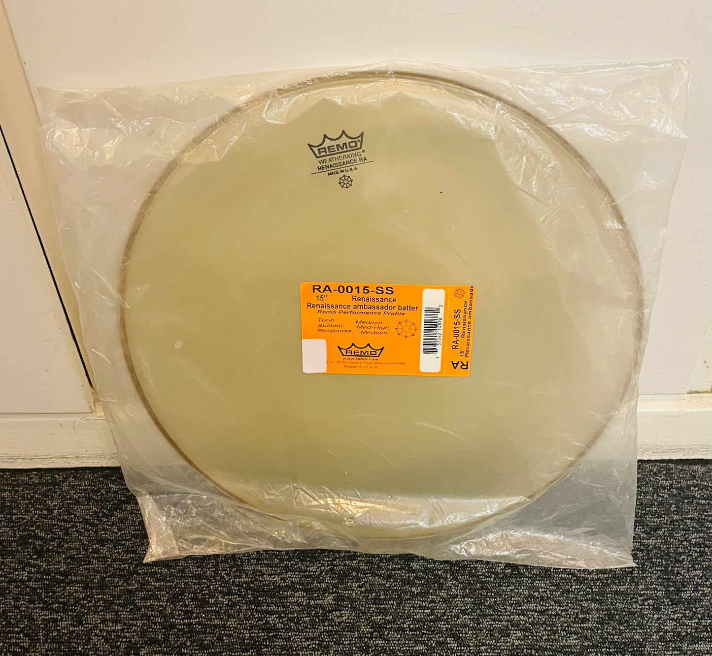 15" Remo Ambassador Renaissance Clear