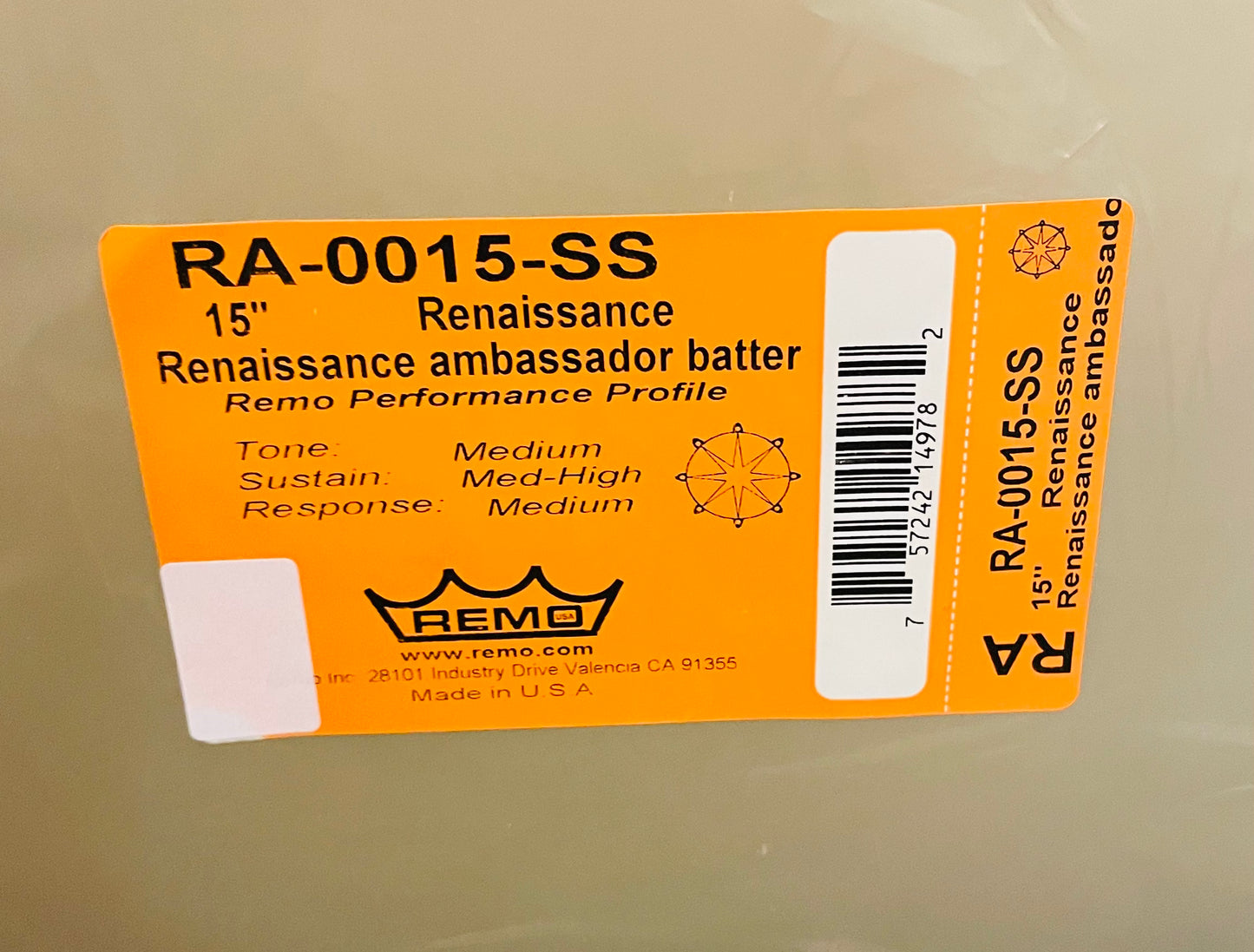 15" Remo Ambassador Renaissance Clear